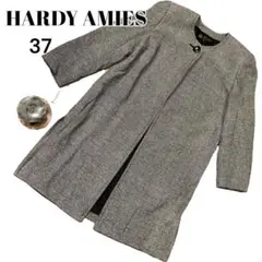 【美品】HARDY AMIES  ツイードジャケット ロング コサージュ付 37