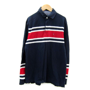 トミーヒルフィガー TOMMY HILFIGER ポロシャツ 長袖 ポロカラー ボーダー柄 S 紺 ネイビー /SY9 メンズ