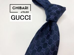 【美品】GUCCI　グッチ　全面Gロゴ柄 ネクタイ 3本以上 送料無料 メンズ ネイビー　1203019