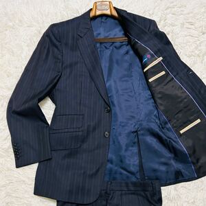 美品◎XLサイズ！！エルメネジルドゼニア×ポールスミス スーツ Paul Smith Ermenegildo Zegna 濃紺色ネイビー ジャケット ウール100%