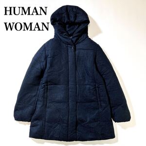 HUMAN WOMAN ヒューマンウーマン アルパカ混 ダウンコート ジャケット M ネイビー レディース C112405-17