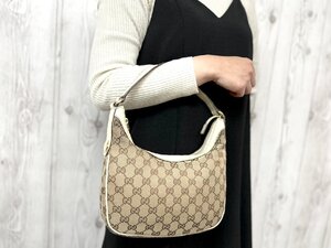 極美品 GUCCI グッチ GGキャンバス ハンドバッグ ショルダーバッグ バッグ キャンバス×レザー ベージュ×アイボリー 79987