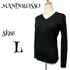 『MANINROSSO』長袖Vネックウールニット (L)大きいサイズ シルエット