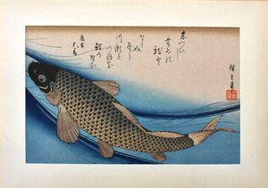 三大浮世絵師　　稀版広重名作選　　木版手摺版画　「 鯉の図」　※額付き　正光画廊