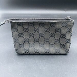 Q76 グッチ GUCCI GG ポーチ クラッチ バッグ ポーチ 総柄アクセサリーポーチ ダークグレー ジッパー金具欠損