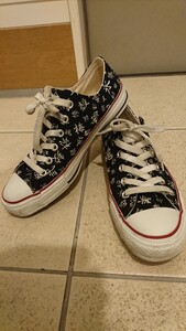 CONVERSE コンバース スニーカー 25,5 us7 CANVAS 90年代後期 UNDER LICENSE FROM USA 日本製 全面漢字柄デザイン 黒 