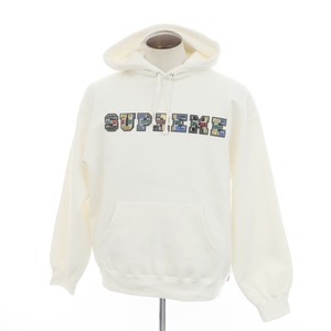 【中古】シュプリーム Supreme 2023年秋冬 Collegiate Patchwork Leather Hooded Sweatshirt スウェットパーカー ホワイト【サイズL】