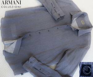 新品★ARMANI COLLEZIONI★アルマーニ★大きいサイズ★麻 100%★長袖 リネンシャツ★ホワイト ネイビー★白 紺 XXL★565