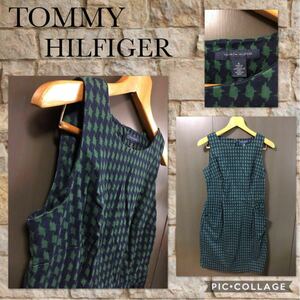 TOMMY HILFIGER トミーヒルフィガー ノースリーブワンピース タイト 千鳥 超ストレッチ ハイウエスト バックファスナー定価19440円　美品