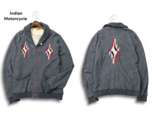 Indian Motorcycle インディアンモーターサイクル スウェット★ ネイティブ柄 ショールカラー カーディガン Sz.XL メンズ 紺　C5T00039_1#I