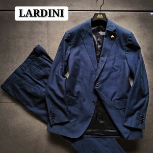 美品☆LARDINI セットアップ シングルスーツ ネイビージャケット 紺ブレ 最高級 サマースーツ 春夏 ブートニエール 54 イタリア製 1円