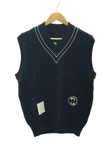 SEQUEL◆タグ付/KNIT VEST/ニットベスト(厚手)/M/ポリエステル/BLK/無地/SQ-22SS-KN