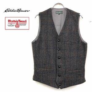 1O2541-J◆Eddie Bauer×Harris Tweed エディーバウアー ハリスツイード ウールベスト◆サイズXS メンズ 紳士服 毛100% ジレ 秋冬