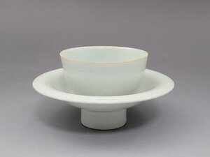 影青白磁 薄胎 茶碗 茶托 時代唐物 幅約11.5cm / 宋元時代 盃 小碗 杯 盞 小鉢 茶道具 煎茶道具 酒器 人間国宝 李朝 高麗 古董