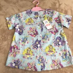 新品 プリキュア 総柄 女の子 110 半袖 パジャマ 前あき 前開き サックス