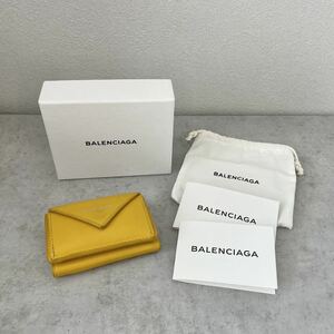 BALENCIAGA◆ペーパー ミニウォレット 旧ロゴ イエロー 391446 DLQ0N 7144 バレンシアガ 三つ折り財布 正規品 レザー 本革