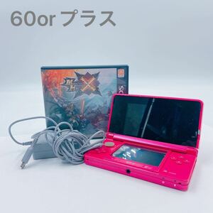 11F005 Nintendo 任天堂 ニンテンドー 3DS 本体 カセット セット CTR-001 ピンク モンスターハンタークロス Rボタン不良 充電器付