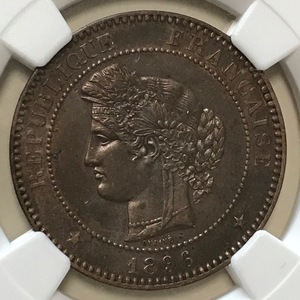 ★1896A フランス　10サンチーム銅貨　セレス女神　NGC UNC DETAILS 