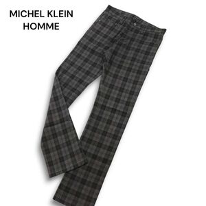 MICHEL KLEIN HOMME ミッシェルクラン オム 秋冬★ チェック ストレッチ スリム パンツ Sz.46 メンズ グレー　C4B04927_B#Q