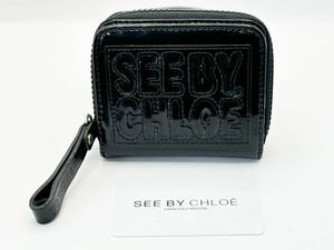 SEE BY CHLOE シーバイクロエ 財布 ウォレット 二つ折り エナメル ブラック 黒 レザー ゴールド金具　こぜに小銭入れ コインケース