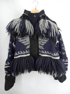 ★ sacai サカイ ニットジャケット レディース ウール フード付き 18AW サイズ2 ネイビー系 冬