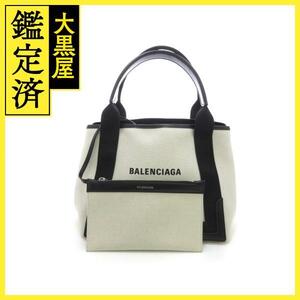 BALENCIAGA バレンシアガ ネイビーカバスＳ トートバッグ ナチュラル ブラック キャンバス レザー【473】