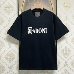 定番EU製＆定価2万◆UABONI*Paris*半袖Tシャツ*ユアボニ*パリ発◆綿100％ 吸汗 通気 快適 ソフト ロゴ カットソー ミニマル 夏 XL/50サイズ