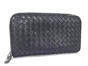 1円 BOTTEGA VENETA ボッテガヴェネタ イントレチャート レザー ラウンドファスナー 長財布 ウォレット 札入れ ブラック系 FL2599