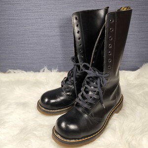 希少【ドクターマーチン】14ホールブーツ 24 イングランド製 スチールトゥ 黒 UK5 レースアップ 英国製 Dr Martens レザー 廃盤品 レア