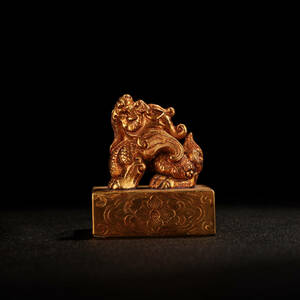 【仁】『銅製・塗金・貔貅印章・置物・賞物』極細工 古賞物 中国古玩 古美術 古美味