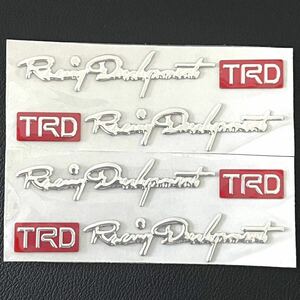 送料無料【 シルバー/レッド 4個 】TRD 3Dステッカー◆ドアノブ ダッシュボード トランク フェンダー等に