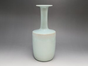 翡色青釉 長頸花瓶 時代唐物 高さ約26.9cm / 宋元時代 花瓶 飾瓶 花插 花器 唐物 人間国宝 李朝 高麗 古玩 古董