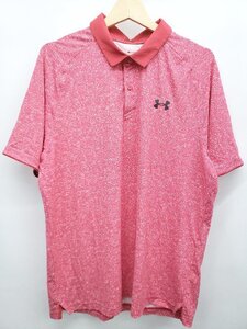 ◇ Θ UNDER ARMOUR 総柄 アイソチル ゴルフ 半袖 ポロシャツ サイズXL レッド メンズ P