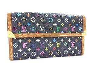 1円 LOUIS VUITTON ヴィトン M92658 モノグラムマルチカラー ポルトトレゾール インターナショナル 三つ折り 長財布 ブラック系 FF8960