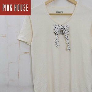 ピンクハウス PINK HOUSE■ロゴ×ドット柄リボン 半袖カットソー　半袖シャツ■オフホワイト系※KH2519054