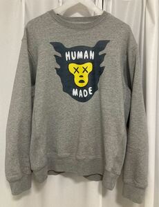 【1円スタート★着用5回】HUMAN MADE●KAWS MADE●ヒューマンメイド●スウェット/トレーナー●メンズLサイズ●プリント●グレー●オツモ