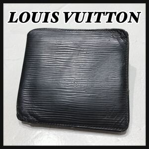 ☆LOUISVUITTON☆ ルイヴィトン 二つ折り財布 折り財布 財布 ウォレット エピ ブラック 黒 レザー 本革 シンプル メンズ 送料無料