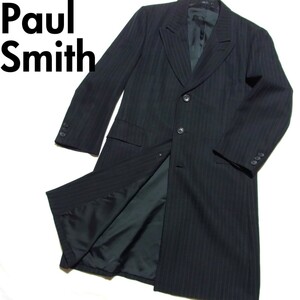 ヴィンテージ Paul Smith ポールスミス ウール ストライプ チェスターコート L 黒 ブラック