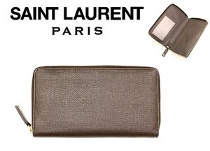 14万新品◆SAINT LAURENT サンローラン アニリンカーフ素材 オーガナイザーウォレット 長財布 焦茶【サンローラン】1円