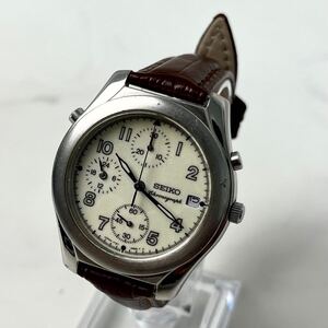 【魅惑の逸品】実働 SEIKO Chronograph 7T27-6A60 セイコー クロノグラフ デイト アナログ ベージュ文字盤 メンズ 腕時計 ウォッチ 稼働品