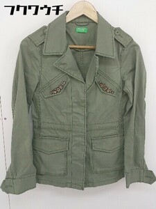 ◇ UNITED COLORS OF BENETTON 装飾ビジュー 長袖 ジャケット サイズ 38 カーキ レディース