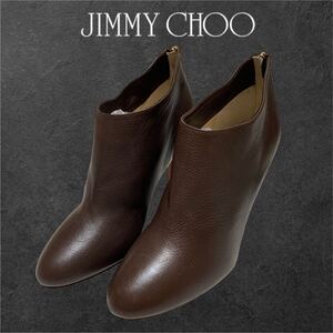 ジミーチュウ JIMMY CHOO バックジップブーティ ショートブーツ 37 1/2 本革 レザー