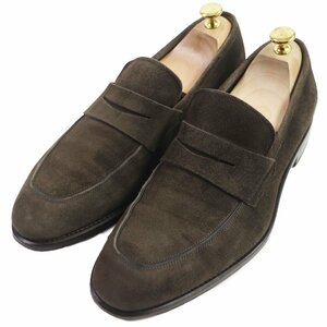 【ドンドン見直し】美品 Salvatore Ferragamo サルヴァトーレフェラガモ TRAMEZZA スウェードレザー コインローファー 茶 9 伊製 メンズ