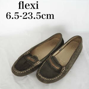 MK5390*flexi *フレクシィ*レディースローファー*US-6.5-23.5cm*カーキ系