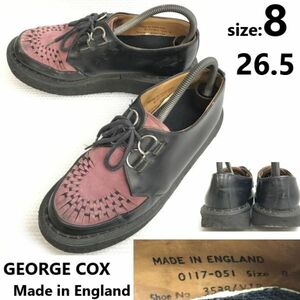 イングランド製/Vintage★GEORGE COX 3538/ジョージコックス★厚底ラバーソールブーツ【8/26.5/黒×ピンク】スエード/shoes/boots◆pC-079