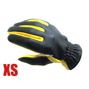 NAPA GLOVE 875BG BLACK ×GOLD XS/ナパグローブ黒ブラック金色ゴールド裏地なし裏地無しバイク用手袋鹿革本革防寒防雨レザーグローブ定番