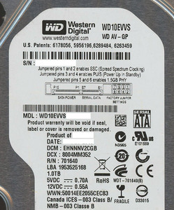 【中古】Western Digital製HDD WD10EVVS 1TB SATA300 0～100時間以内 [管理:1050024532]