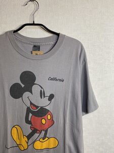 1980s ミッキー Ｔシャツ Ｌ程 グレー ビンテージ ディズニー 染み込みプリント カリフォルニア