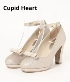 Cupid Heart 結婚式用パンプス♪ リボン付きグリッターパンプス