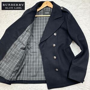 【極美品Lサイズ!!!】BURBERRY BLACK LABEL バーバリーブラックレーベル ナポレオン ピーコート ホースロゴ銀ボタン ノバチェック 黒